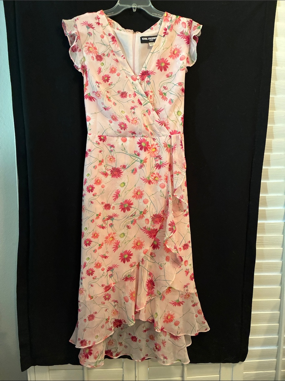 Karl Lagerfeld Pink Floral High-Low Wrap Dress